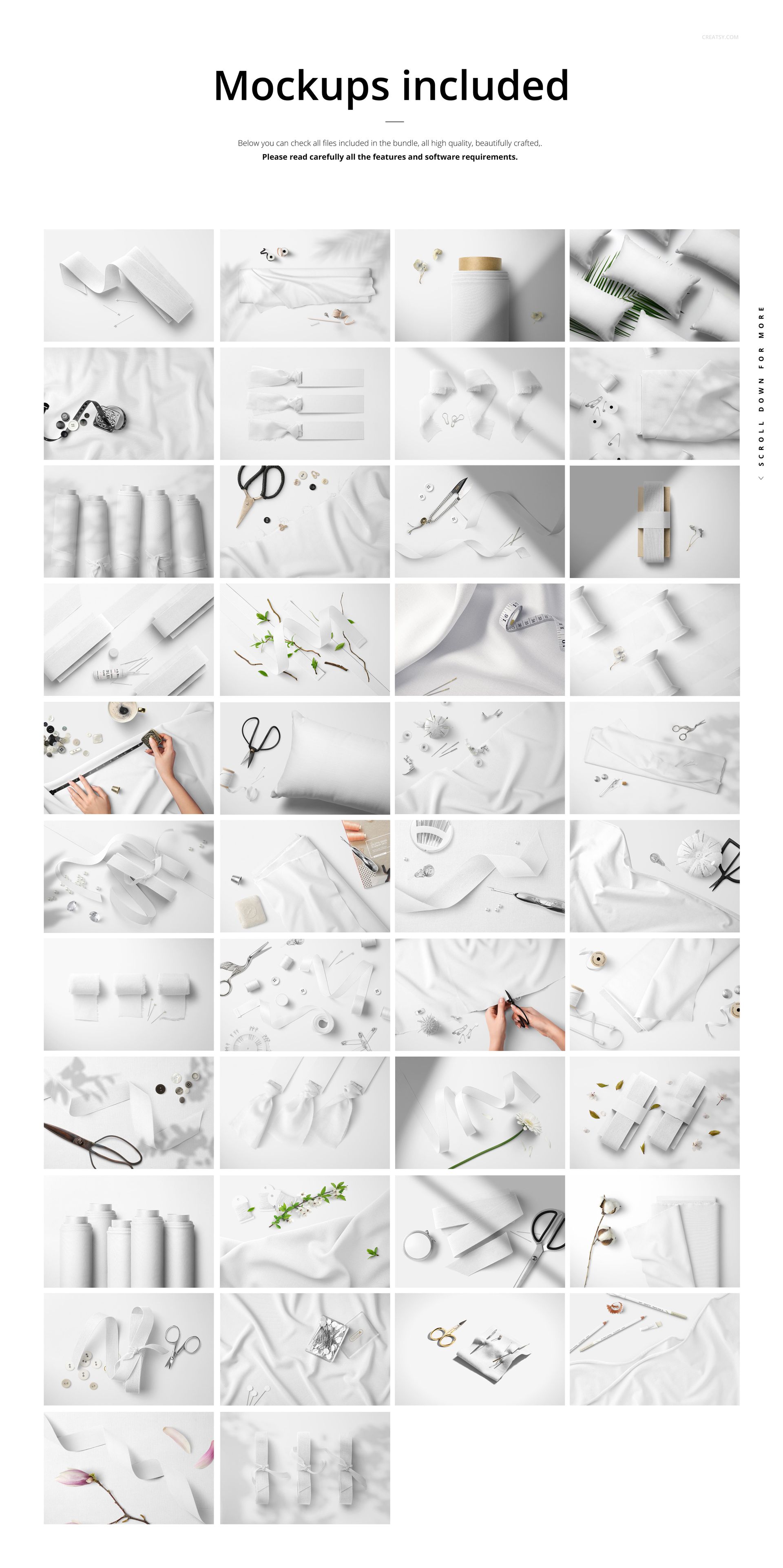 Fabric mockup bundle featuring various white textile samples in different shapes and angles on a light background.