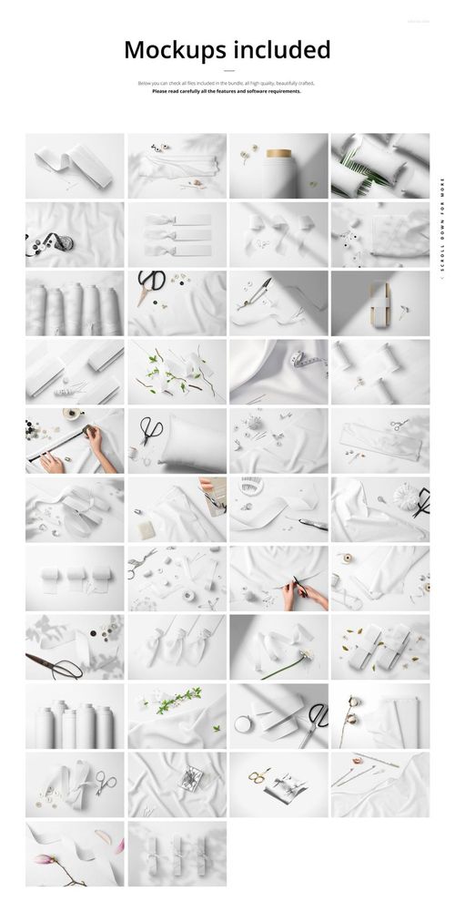 Fabric mockup bundle featuring various white textile samples in different shapes and angles on a light background.