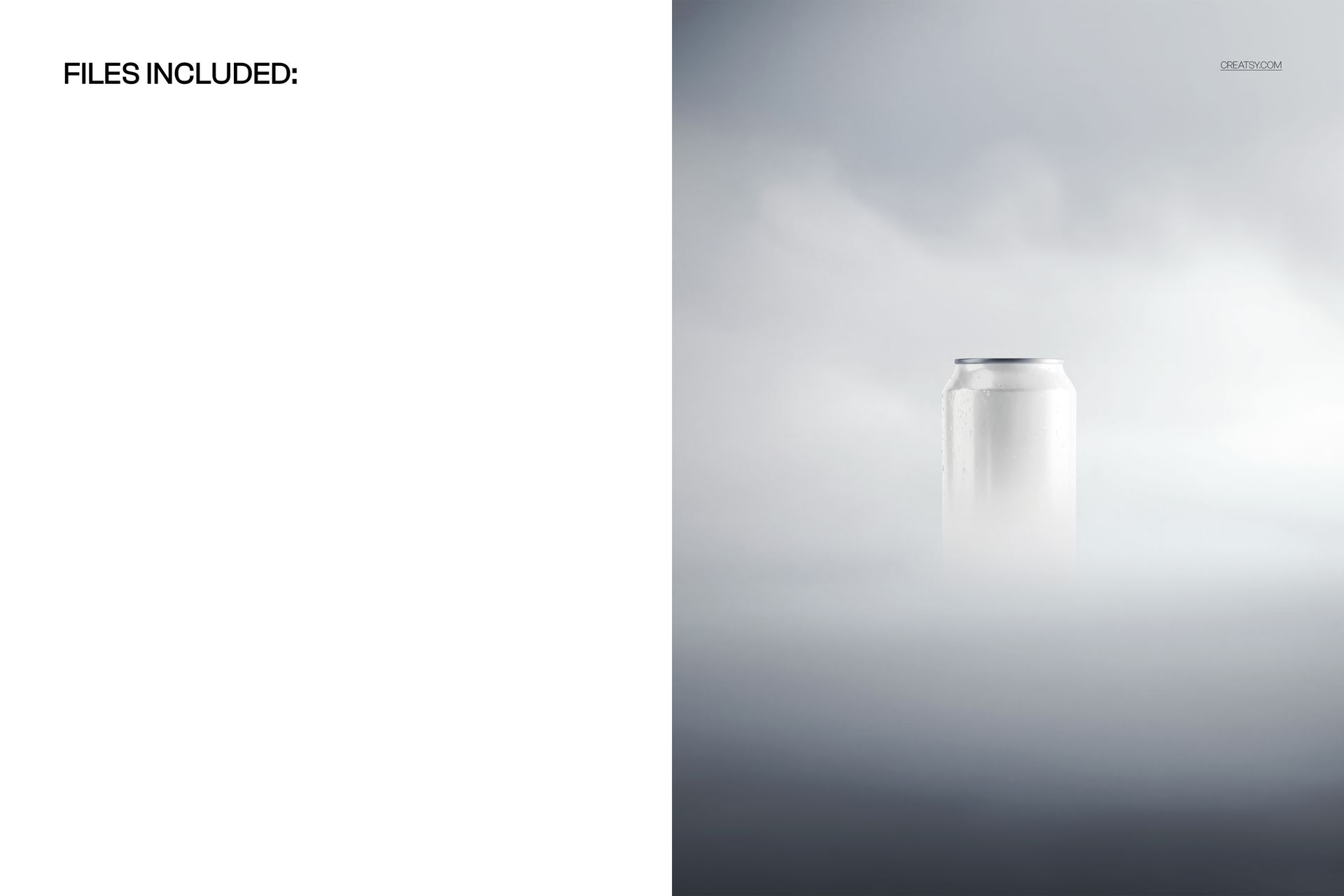 Standing soda can mockup with silver finish, partially obscured by light fog, shown from front view on neutral background.
