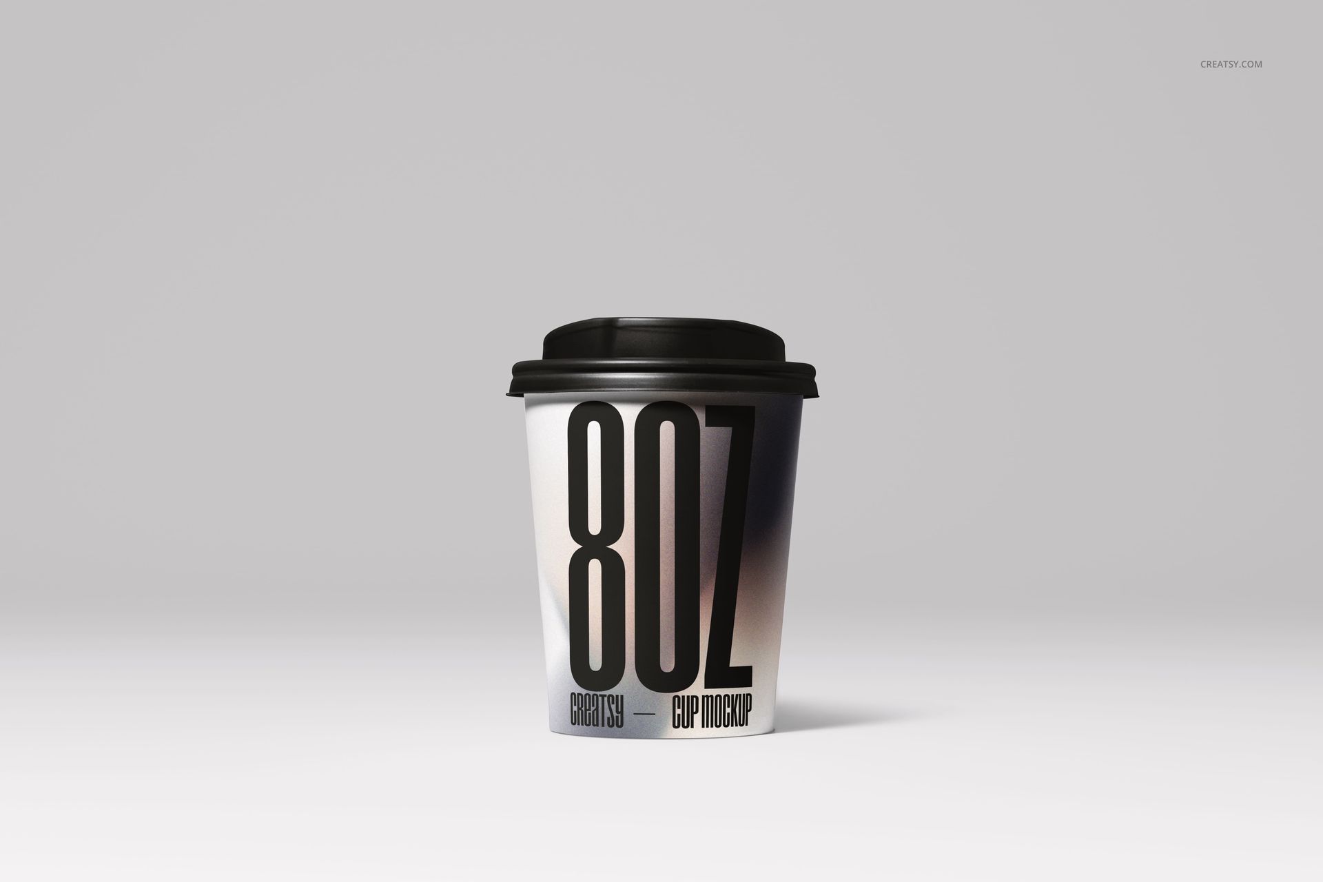 Single paper drinkware cup mockup shown upright on a plain light background, displaying large text design.