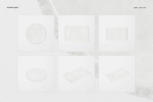 Various mockup angles of a Persian fringed carpet in white, including round, rectangular, and oval shapes on a light background.