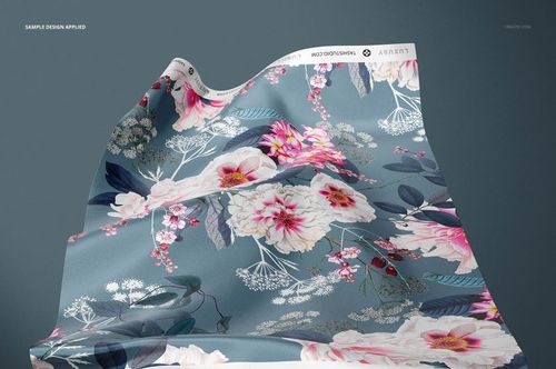 42x70 inch silk swatch mockup featuring a botanical floral design, displayed with realistic fabric folds and texture.