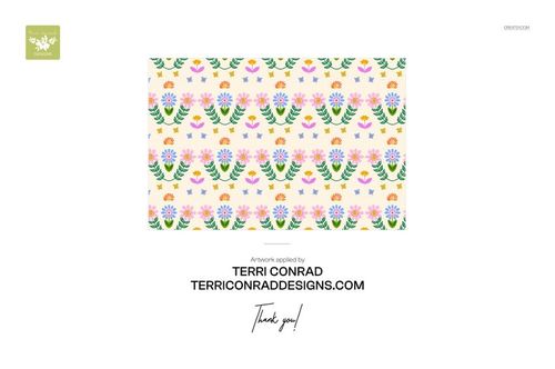 Front view of a lampshade mockup featuring a colorful floral pattern with pink, yellow, and green elements.