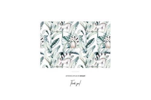 Nursing pillow mockup featuring a soft curved pillow with a leafy and animal pattern, displayed on a white background.