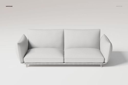 Front view of a linear modern sofa 3D model in white with a subtle grid pattern, set against a plain background.
