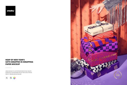 Heap of New Year’s Gifts Wrapped in Wrapping Paper Mockup - mockup preview 1