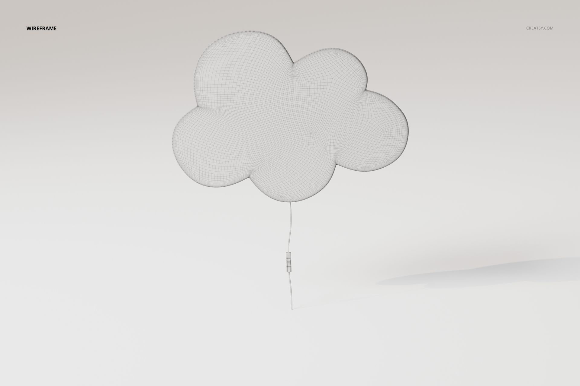 Front view of a cloud shaped night light with a wireframe mesh design, displayed against a plain white background.