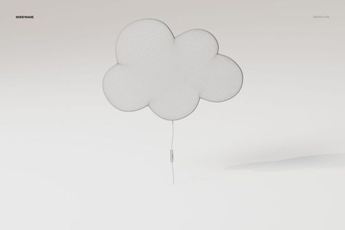 Front view of a cloud shaped night light with a wireframe mesh design, displayed against a plain white background.