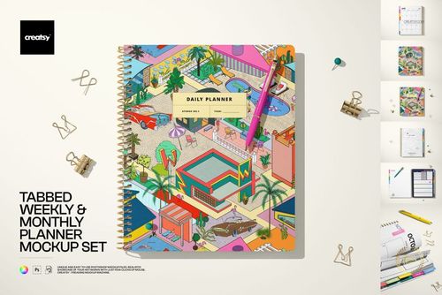 Tabbed Weekly and Monthly Planner Mockup Set - mockup preview 1