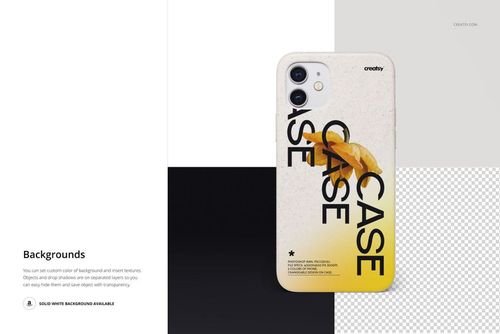 iPhone 12 case with eco-friendly texture and yellow gradient design, shown in a front view PSD mockup.