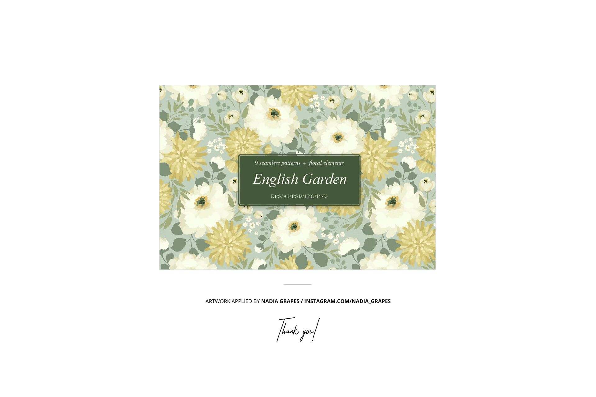 Floral patterned fabrics in shades of cream and green stacked neatly on a wooden plank, shown in a PSD mockup.