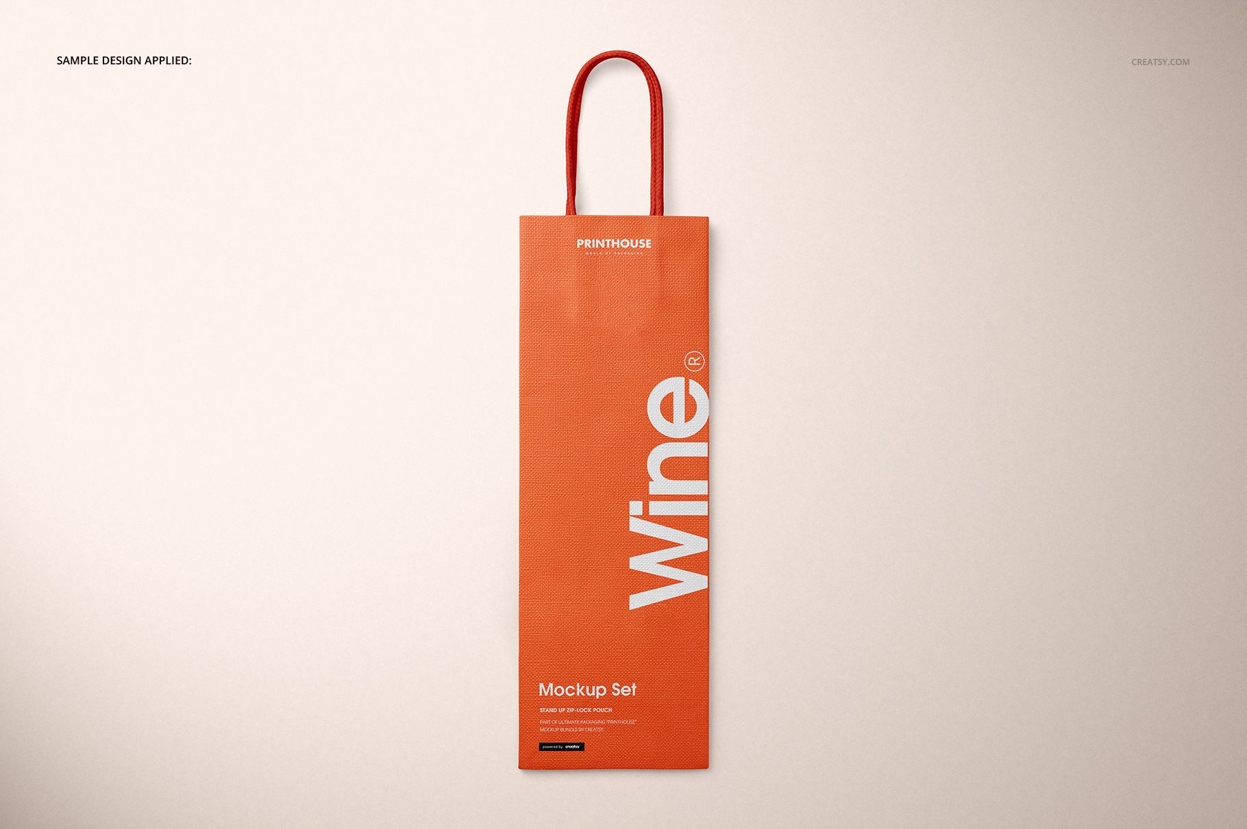 Eurotote wine tote bag mockup displayed upright, orange color with bold white lettering and simple design elements.