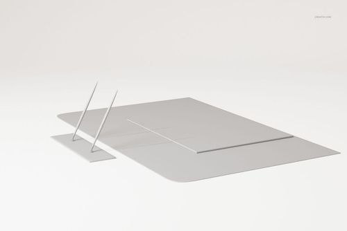 Minimalist office desk pad set in light gray, shown from an angled front view on a plain white background.