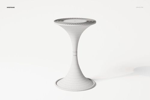 Wireframe rendering of a double-sided chalice table 3D model with a wide circular top and flared base on a white background.