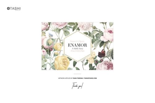 Front view of a bedding mockup featuring a floral pattern with pastel roses and green leaves in a boho bedroom setting.