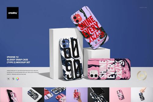 iPhone 12 Glossy Snap Case Mockup Set (type 2) - mockup preview 1