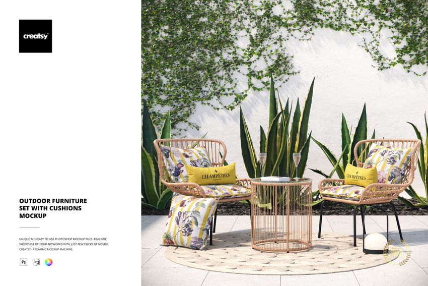 Outdoor Furniture Set with Cushions Mockup - mockup screenshot 1