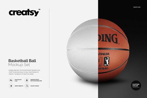 Basketball ball mockup showing a split design with white and orange textured panels, front view on neutral background.