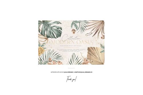 Rectangular fabric mockup with layered edges, featuring a tropical leaf and floral pattern in soft beige and green tones.