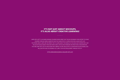 Centered white text on a solid purple background, featuring a message about creative learning and mockups.