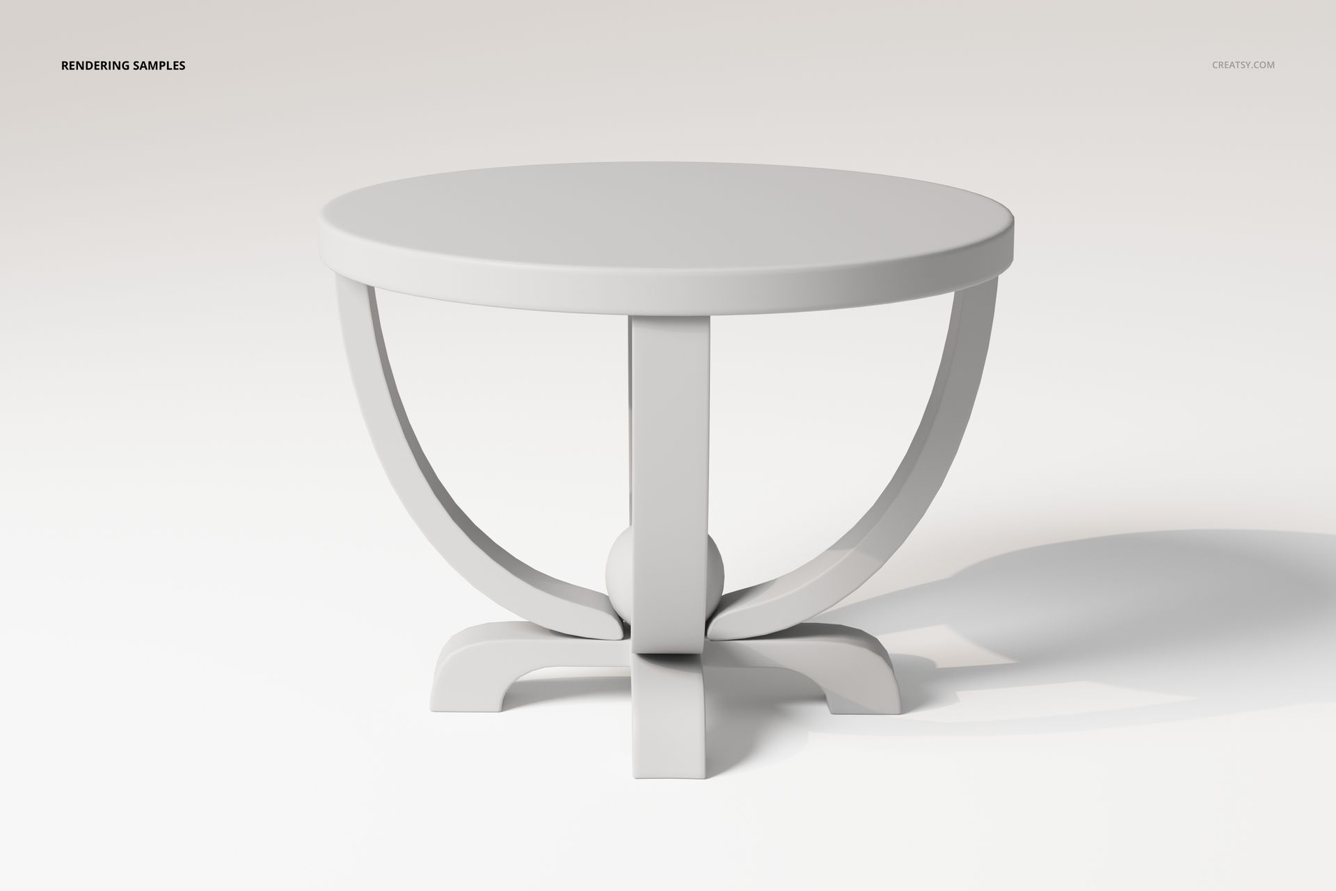 Round coffee table with art deco design, smooth light gray finish, shown from a front angle on a plain background.