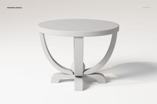 Round coffee table with art deco design, smooth light gray finish, shown from a front angle on a plain background.
