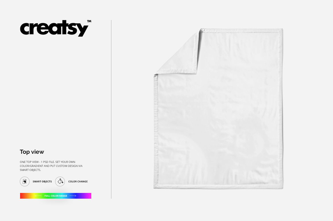 Top view of a baby quilt mockup with a folded corner, displayed on a white background with no pattern.