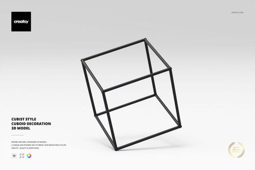 Minimalist black cuboid decoration with open frame design, shown at an angle on a light gray background.