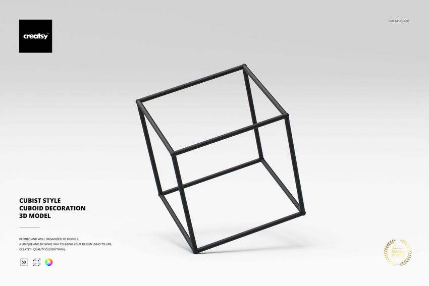 Minimalist black cuboid decoration with open frame design, shown at an angle on a light gray background.