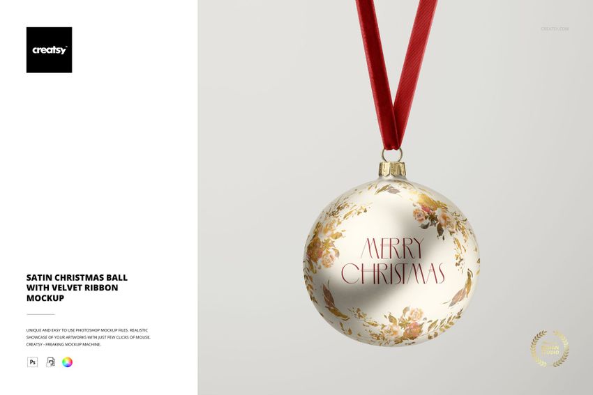 Satin Christmas Ball with Velvet Ribbon Mockup - mockup screenshot 1
