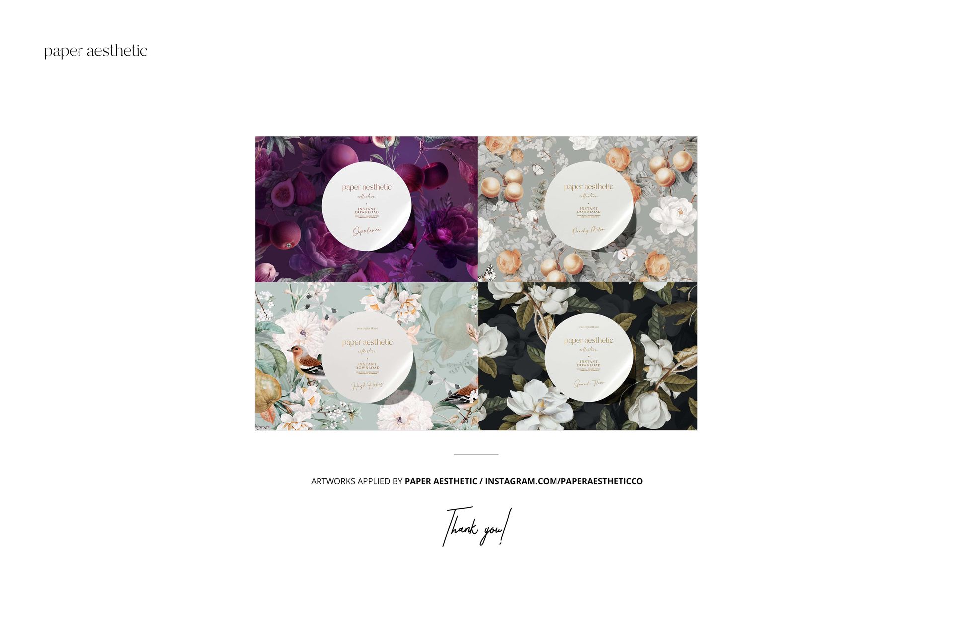Four chocolate bar packaging mockups with floral and botanical patterns in purple, green, beige, and black tones.