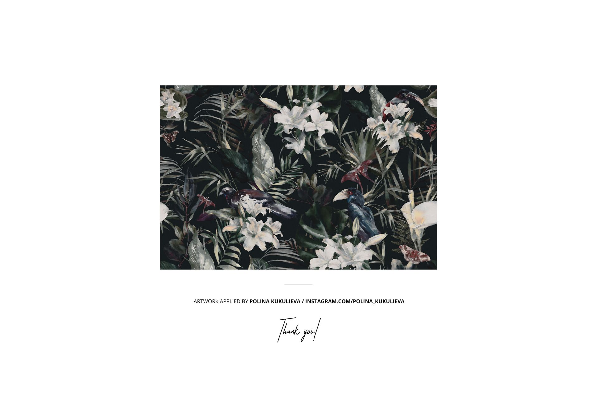 Rectangular muslin baby wrap mockup featuring a dark floral pattern with white lilies and green leaves, front view.