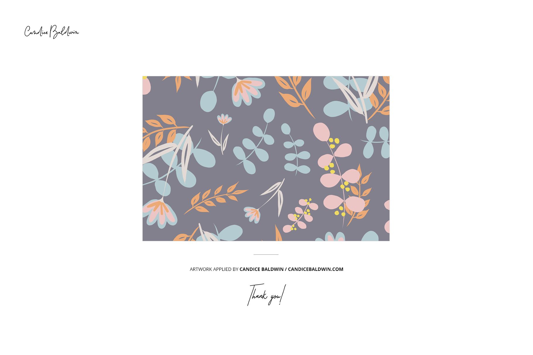 Botanical illustration mockup with delicate pastel foliage and flowers set against a dark gray backdrop, top view.