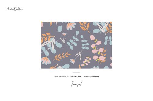 Botanical illustration mockup with delicate pastel foliage and flowers set against a dark gray backdrop, top view.