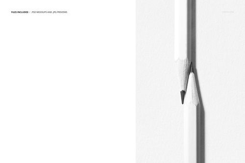 Vertical arrangement of two sharpened white pencils on a white background, shown in a stationery PSD mockup.