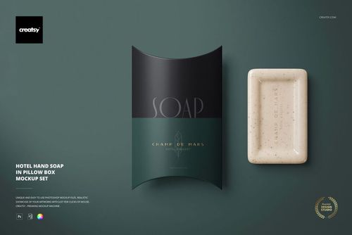 Hotel Hand Soap In Pillow Box Mockup Set - mockup preview 1