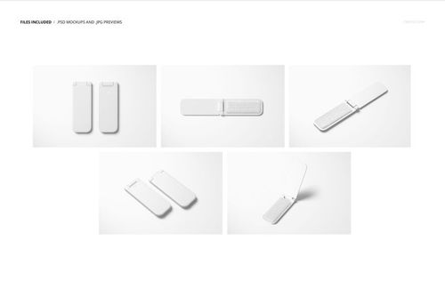 Folding lint brush with shoe horn shown in various open and closed positions on a white background, PSD mockup set.