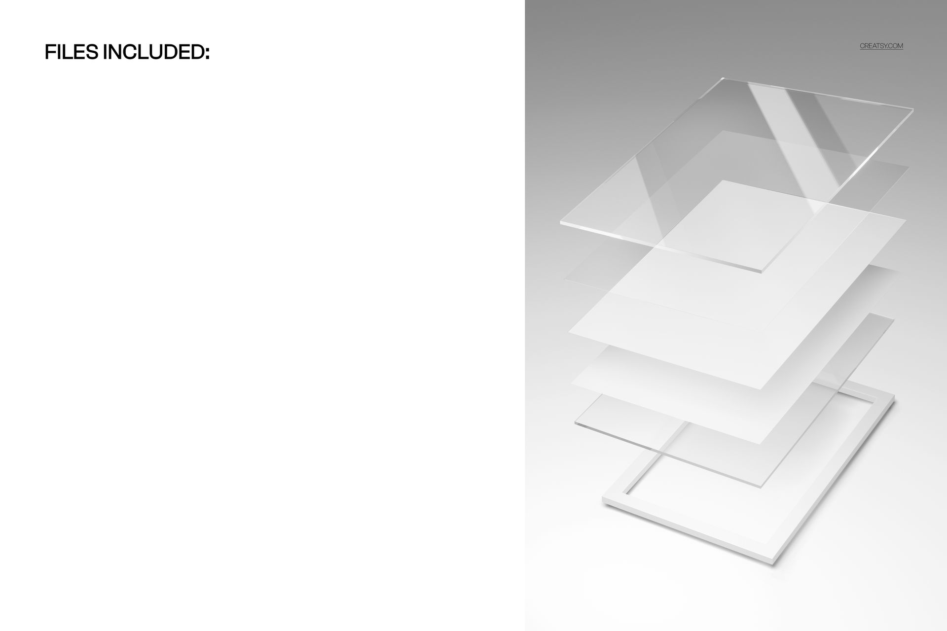 Floating acrylic print mockup with multiple transparent glossy layers shown in a three-dimensional perspective.