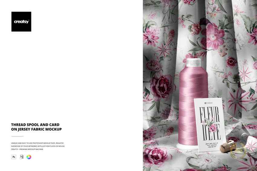 Thread Spool and Card on Jersey Fabric Mockup - mockup screenshot 1