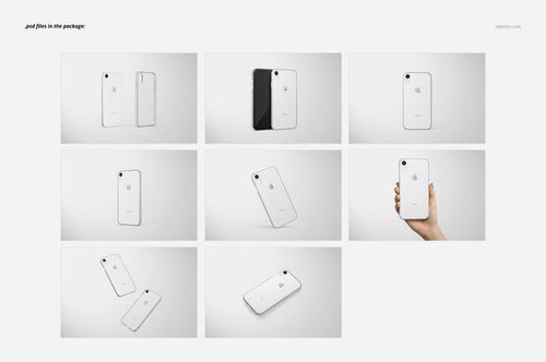 Clear iPhone XR case mockup set showing multiple angles, including front, back, and side views on a light background.