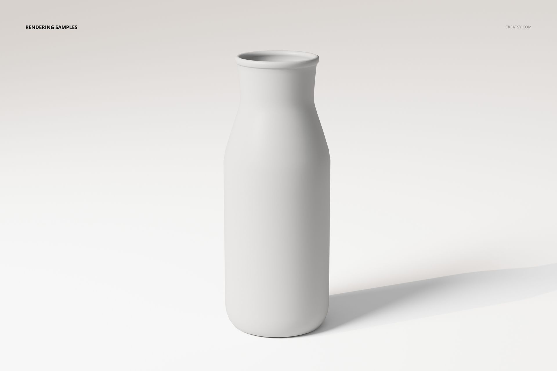 Minimalist bottle vase with a smooth white matte surface, shown from a front angle on a light background.