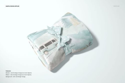 30x40 fleece blanket mockup featuring a soft pastel design and a blue ribbon, displayed from a top angle on a plain background.