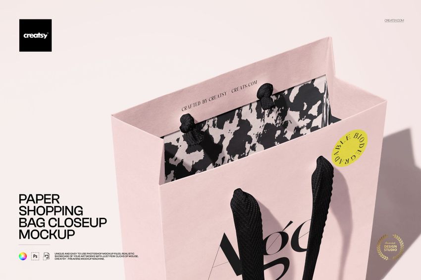 Free Paper Shopping Bag Closeup Branding PSD Mockup - mockup screenshot 1