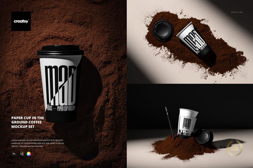 Paper Cup in the Ground Coffee Mockup Set - mockup screenshot 1