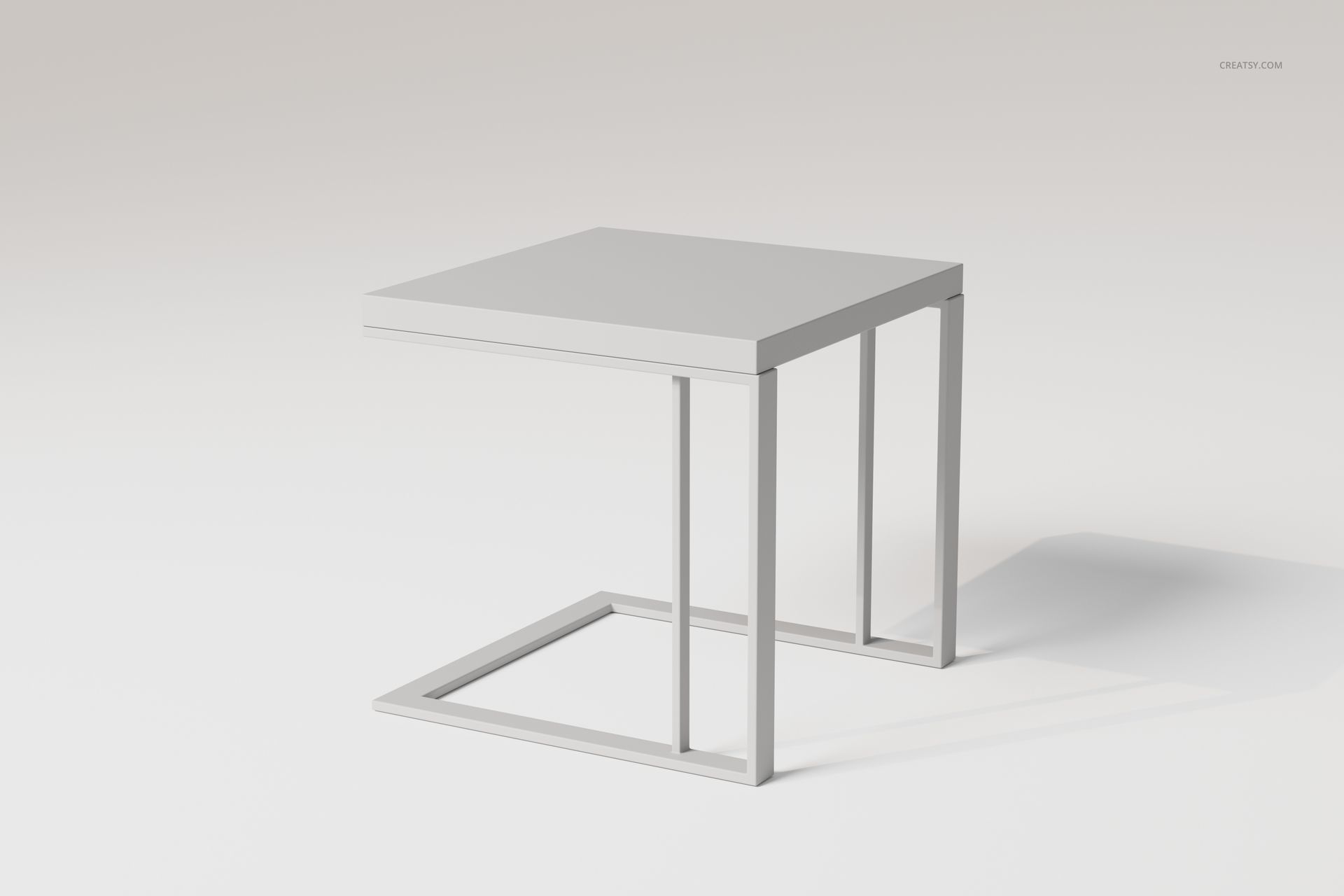 C-shaped side table with a minimalist design, shown in a light gray color on a plain neutral background, angled view.