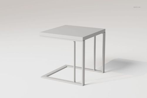 C-shaped side table with a minimalist design, shown in a light gray color on a plain neutral background, angled view.