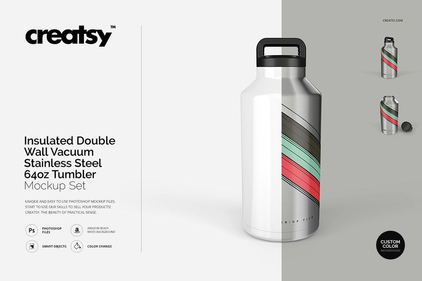 Insulated Double Wall Vacuum Stainless Steel Tumbler 64oz Mockup Set - mockup screenshot 1