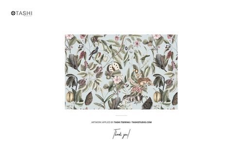 German size bedding set mockup featuring a duvet and pillow with botanical and animal print on a light background, front view.