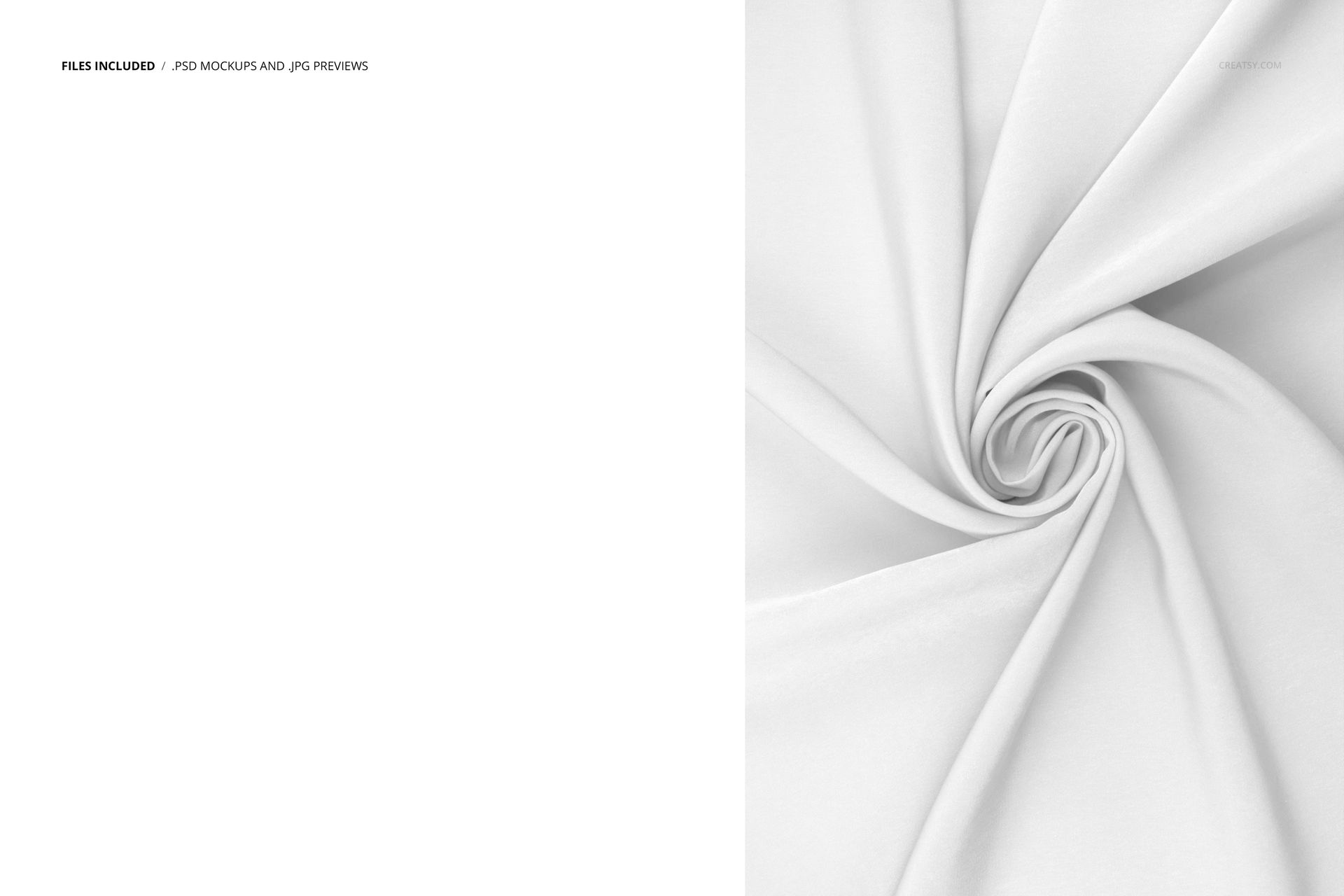Close-up view of twisted white silk fabric with smooth texture, shown in a PSD mockup with soft folds and swirls.
