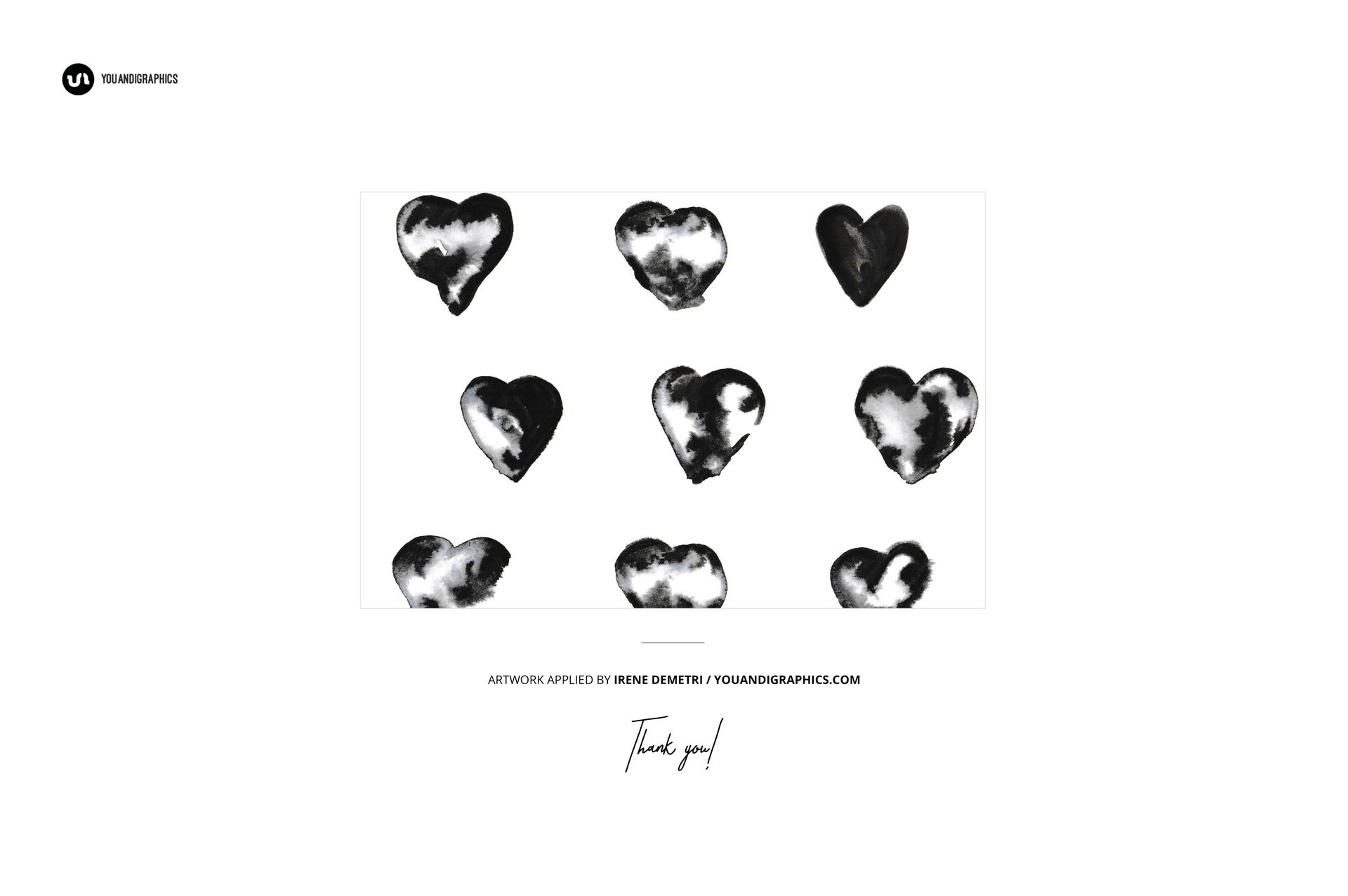 Rectangular wrapping paper mockup with black and white heart pattern, shown from a front view on a white background.